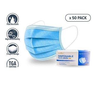 3 PLY DISPOSABLE FACE MASK - PACK OF 50
