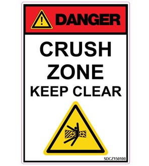 DANGER - CRUSH ZONE KEEP CLEAR SAFETY STICKER