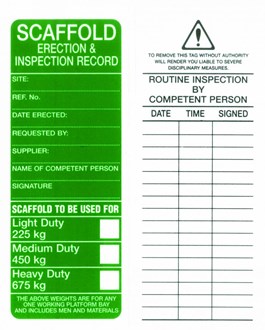 SCAFFOLD CONTROL CARD TAGS - APPROVED - POLYPROPYLENE